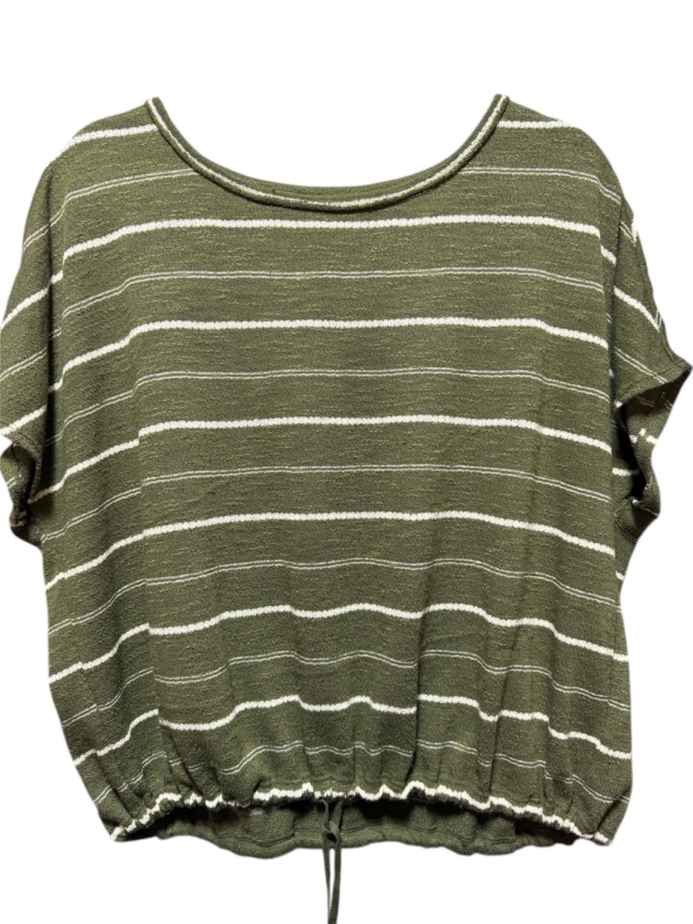 Max Studio Olive & White Striped Short Sleeve top